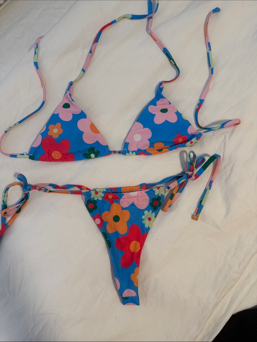 Amazon Blue Floral Tie Bikini Set